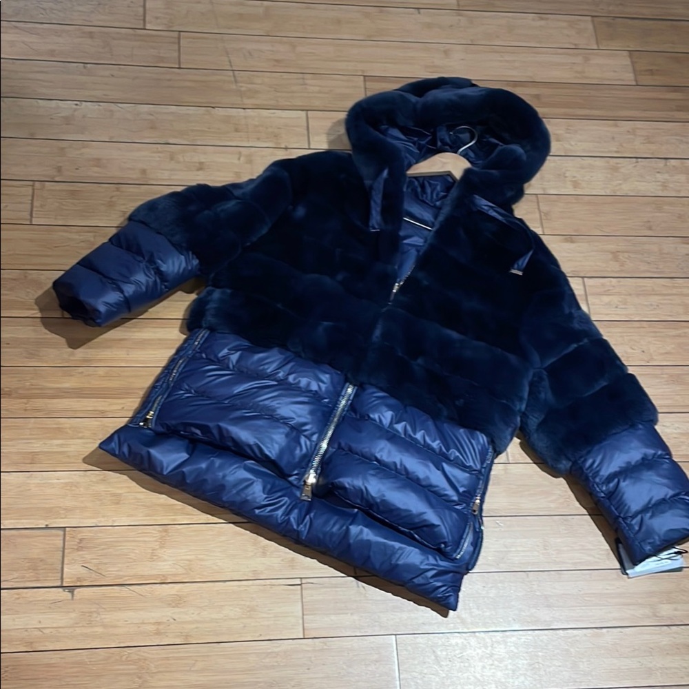 Elegant Midnight Blue Rex/Puffer Jacket reversible